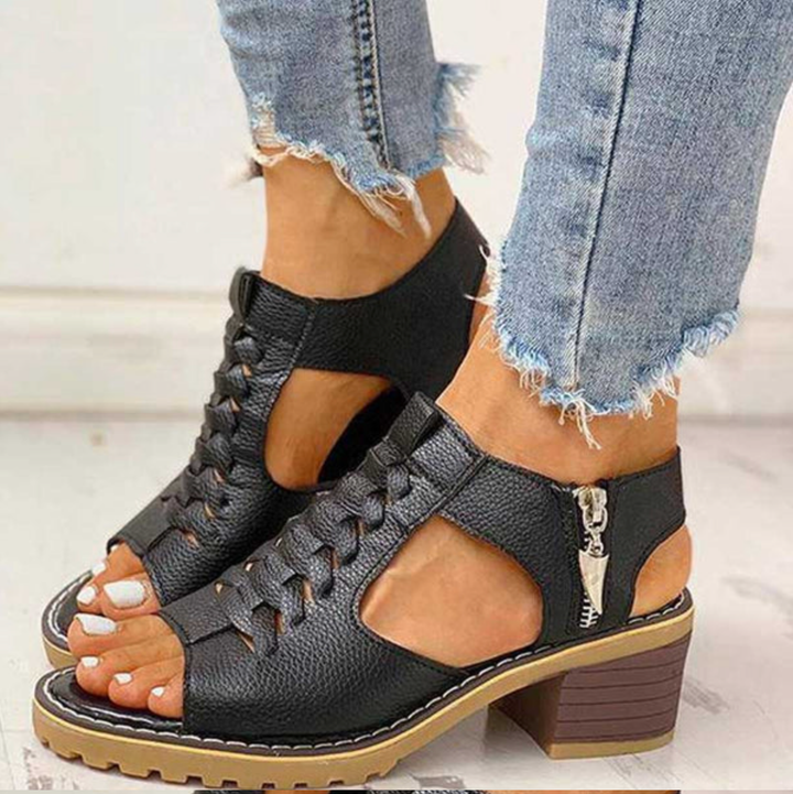 Lianne | Orthopedic Block Heel Sandals with Side Zipper