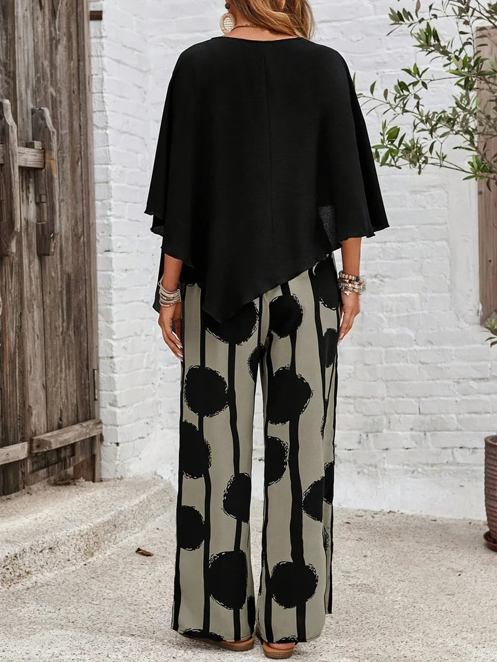 Milavie™ | Trendy Women's Asymmetric Top with Stylish Printed Pant Set