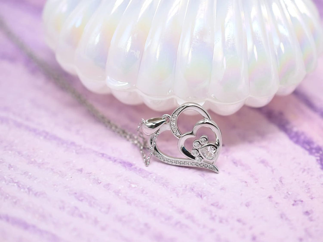 ZIRCONIA SILVER PAW HEART NECKLACE