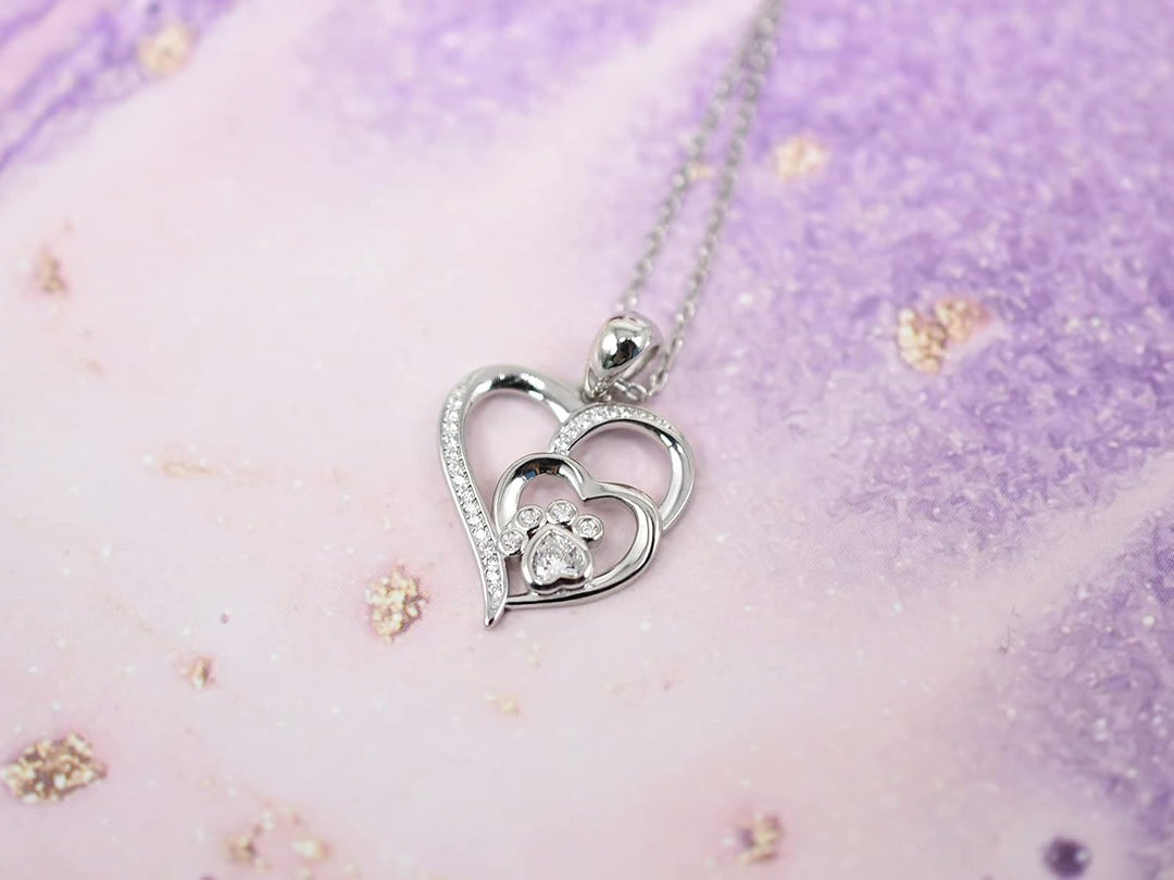 ZIRCONIA SILVER PAW HEART NECKLACE