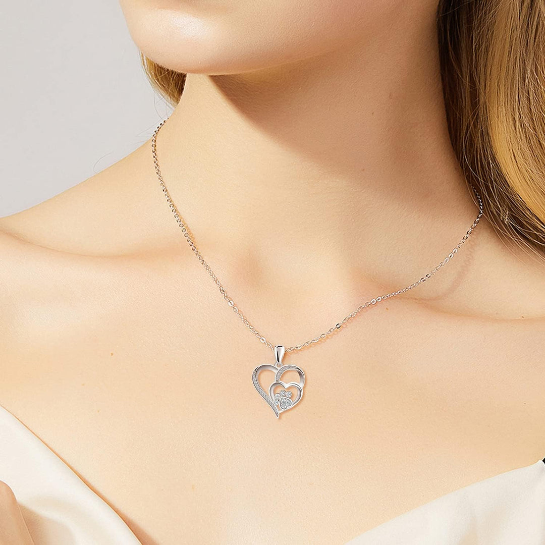 ZIRCONIA SILVER PAW HEART NECKLACE
