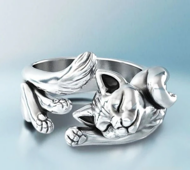 SILVER VINTAGE CAT RING