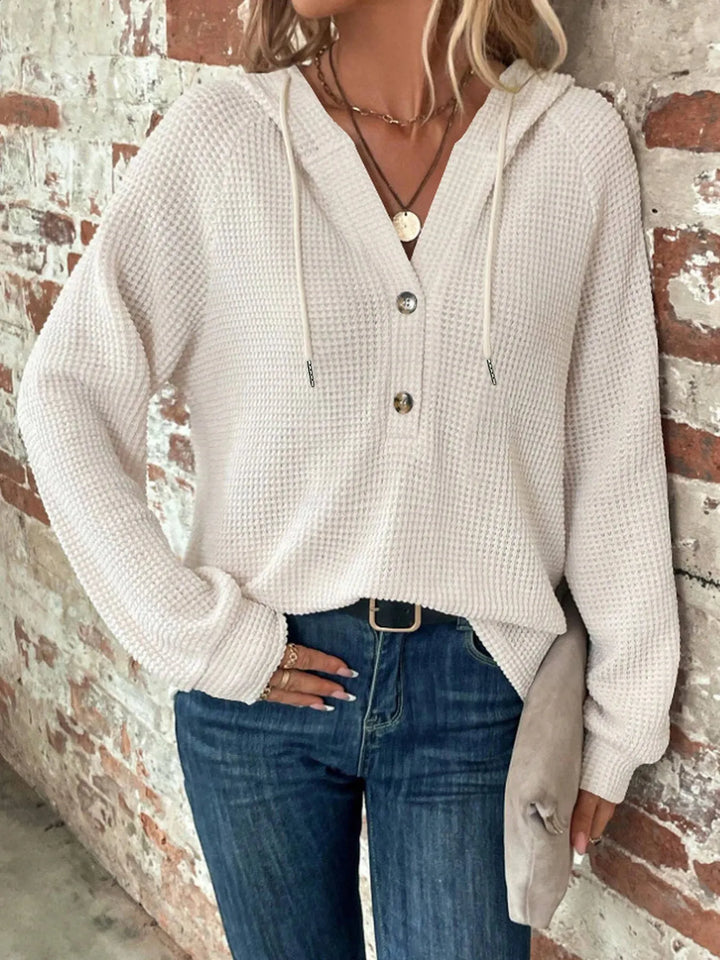 Mila - Textured Button Hoodie