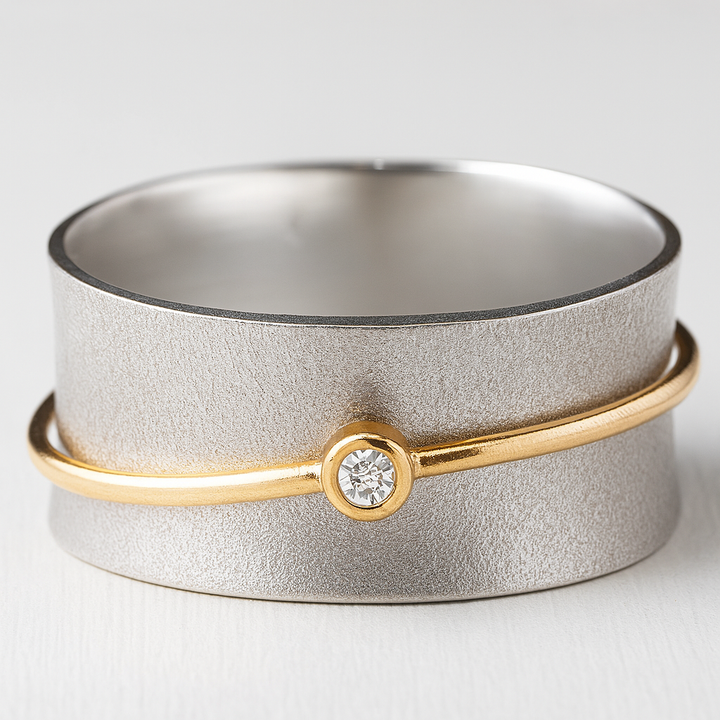 VINTAGE GOLDEN LINE ZIRCONIA SILVE RING