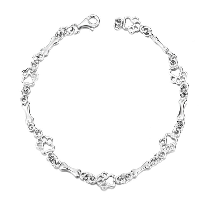 SILVER DOG PAW AND BONE CHARMS BRACELET