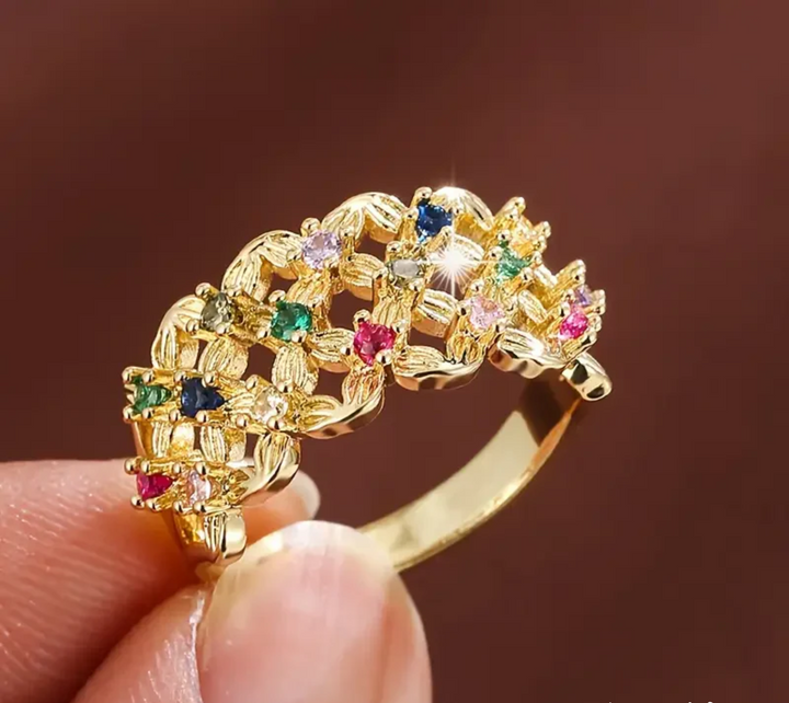 COLORFUL ZIRCONIA GOLD HOLLOW RING