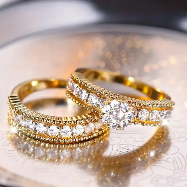 BRIGHT ZIRCONIA GOLD RING SET