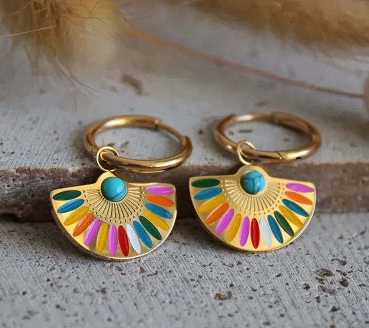 COLOURFUL MANDALA CRESCENT EARRINGS