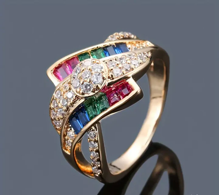 COLOURFUL IRREGULAR GOLD RING