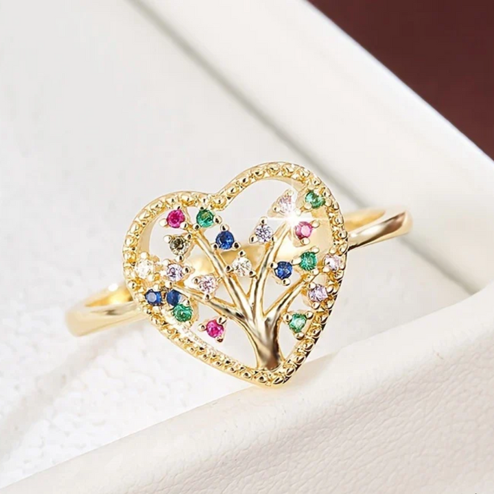 COLOURFUL CRYSTAL HEART THIN GOLDEN RING