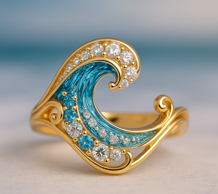 BRIGHT BLUE WAVE RING
