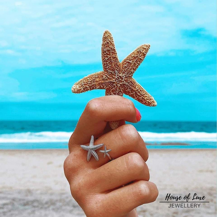ADJUSTABLE STARFISH RING IN SILVER AND GOLD