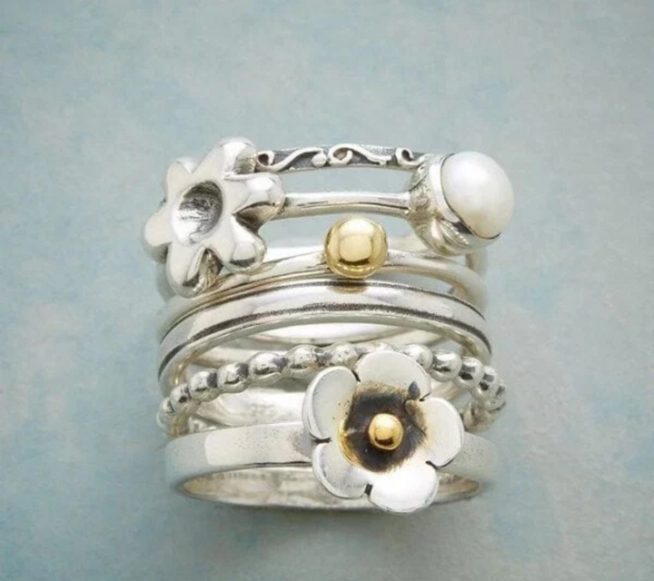 FLOWER PEARL RING SET