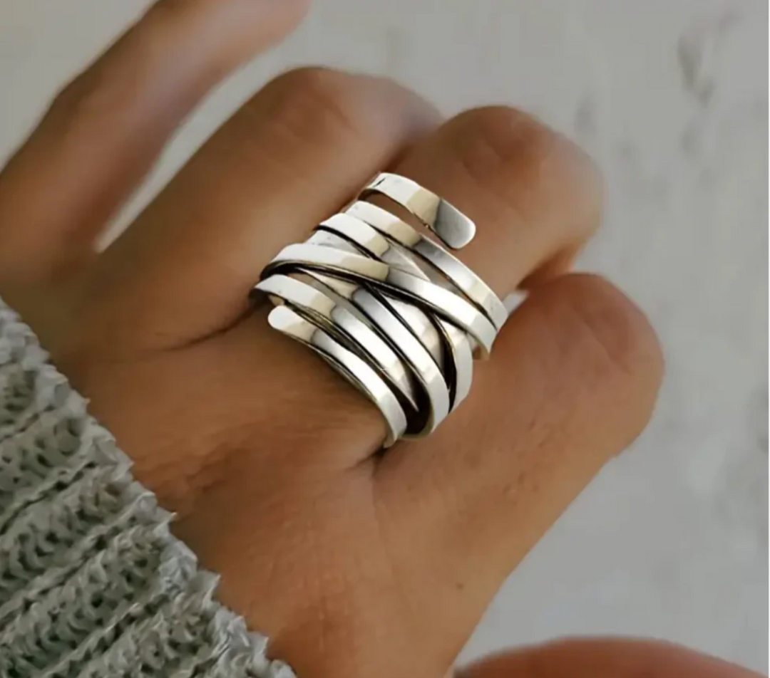 VINTAGE THICK LAYER SILVER RING