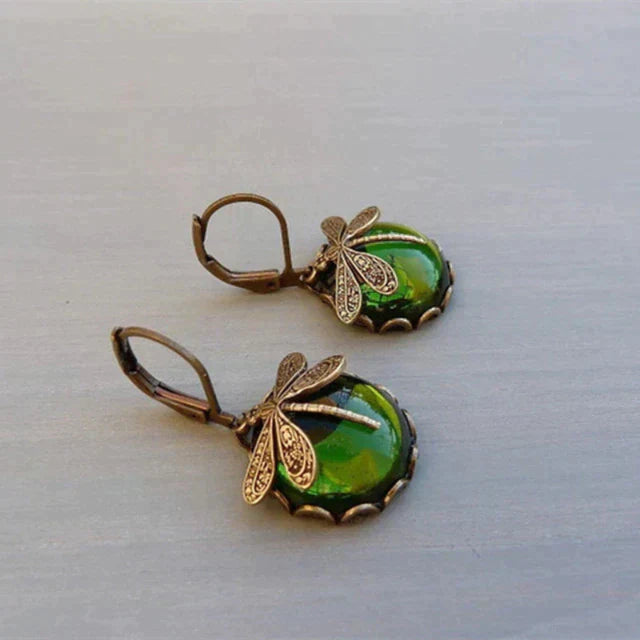 SPHERICAL DRAGONFLY EARRINGS IN ANTIQUE GOLD