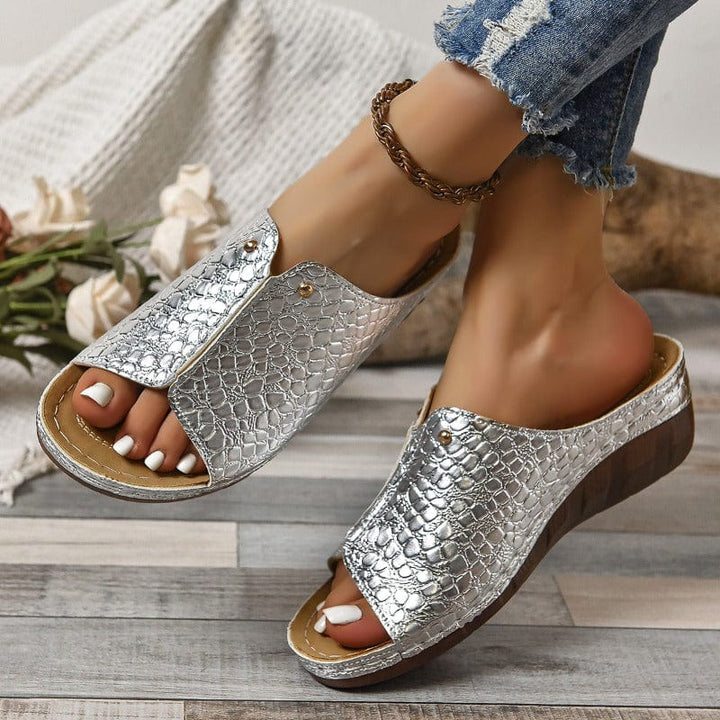 Maria Embossed Metallic Sandals