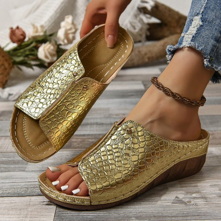 Maria Embossed Metallic Sandals