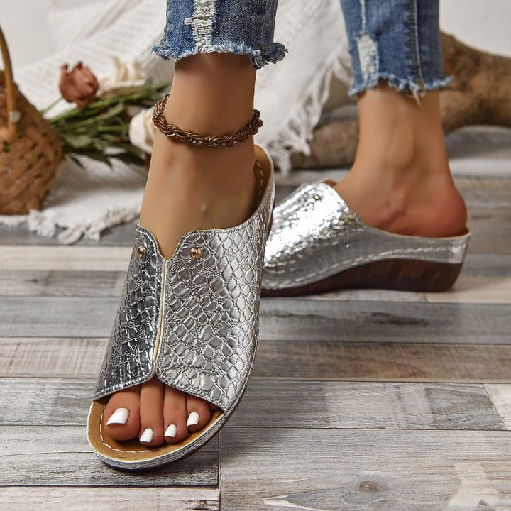 Maria Embossed Metallic Sandals
