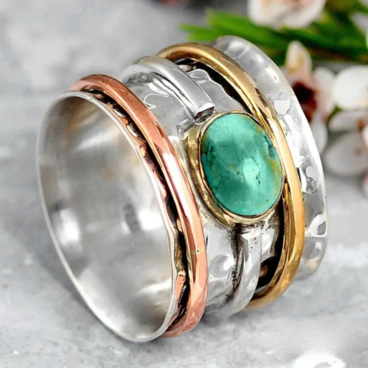 COCO VINTAGE GOLD & SILVER TURQUOISE RING