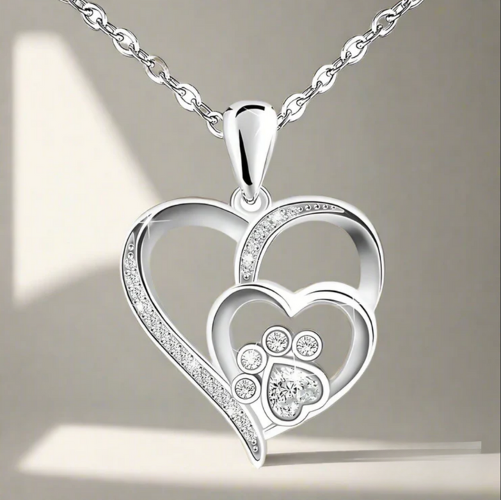 ZIRCONIA SILVER PAW HEART NECKLACE