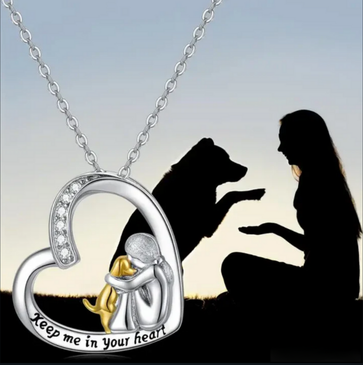 HEART DOG SILVER NECKLACE WITH ZIRCONIA
