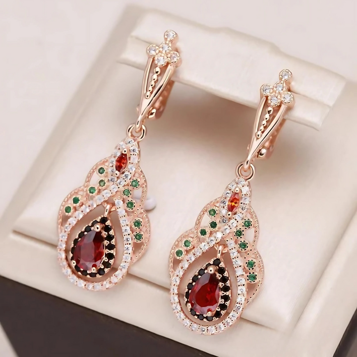 RED MANDALA EARRINGS WITH ZIRCONIA IN GOLD