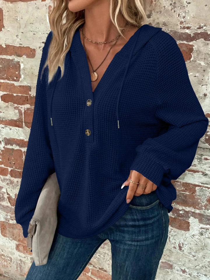 Mila - Textured Button Hoodie