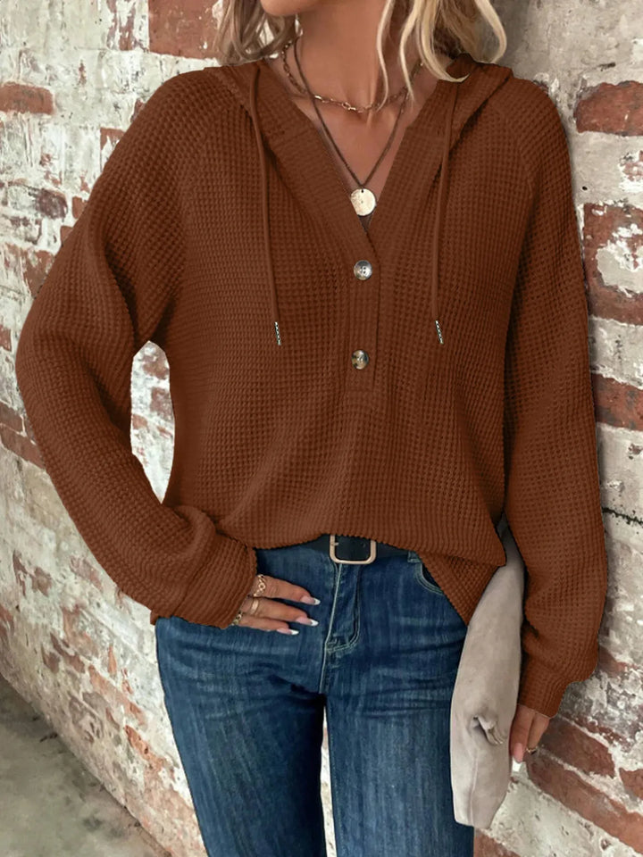 Mila - Textured Button Hoodie