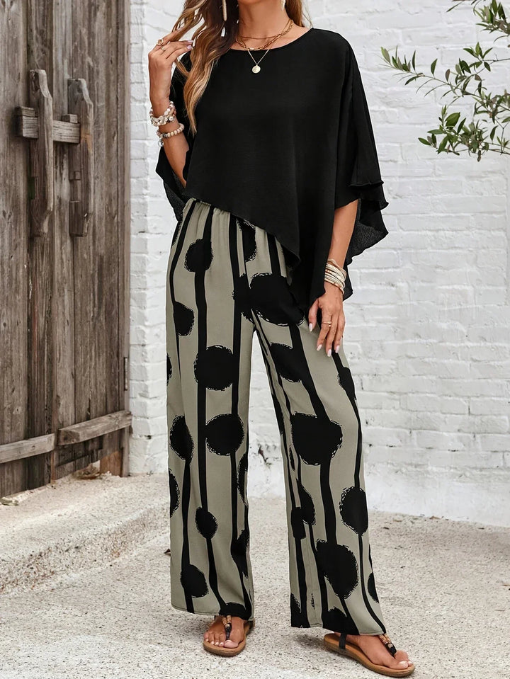 Milavie™ | Trendy Women's Asymmetric Top with Stylish Printed Pant Set