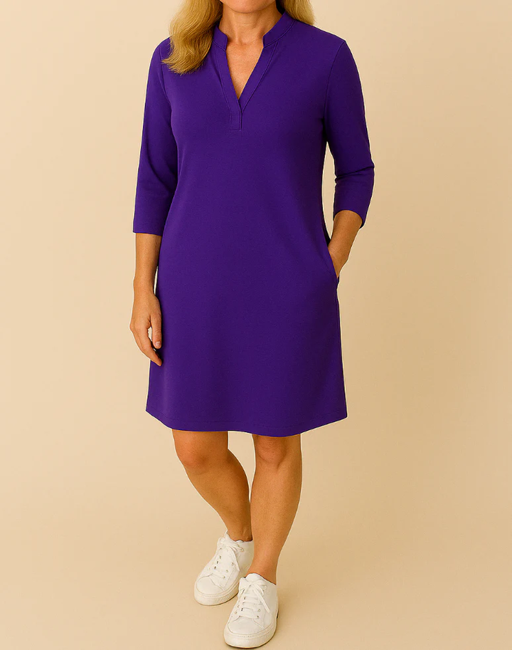 Veronica - Solid-colored dress with V-neck