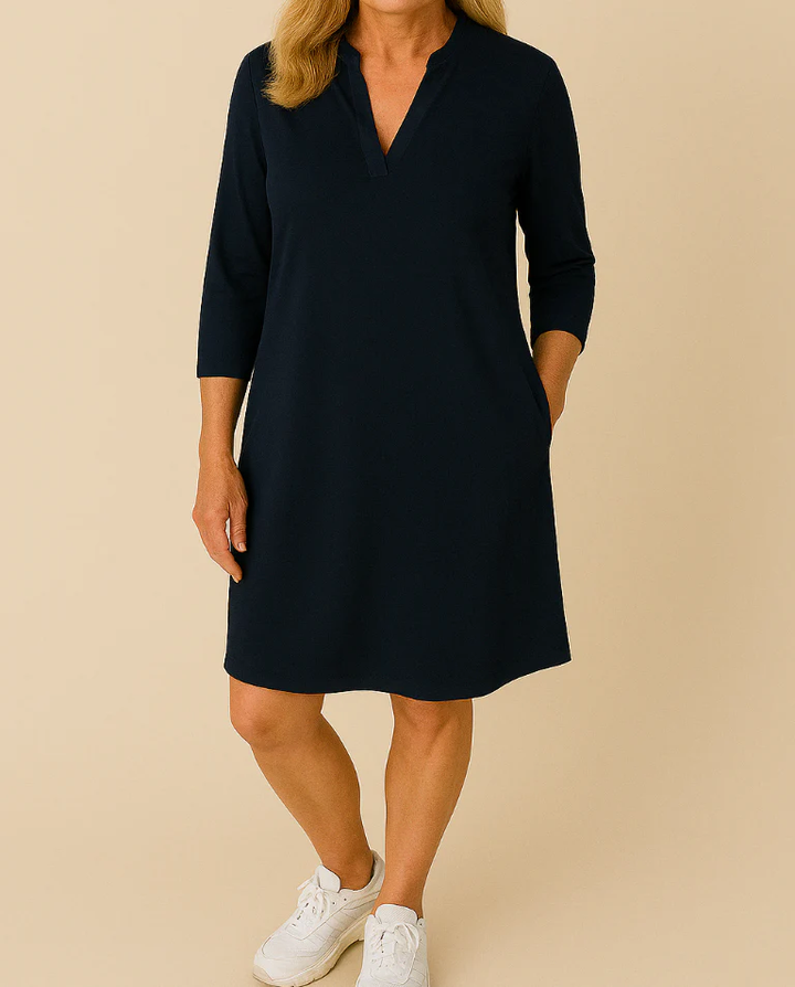 Veronica - Solid-colored dress with V-neck