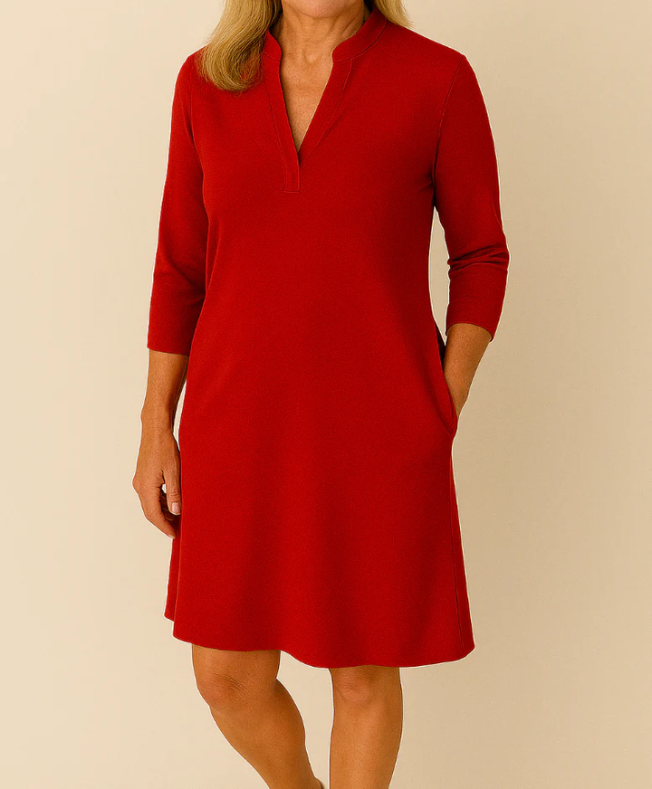 Veronica - Solid-colored dress with V-neck