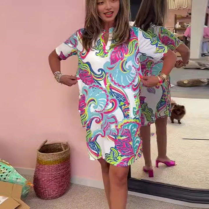 Heloise | Colorful Printed V-Neck Dress