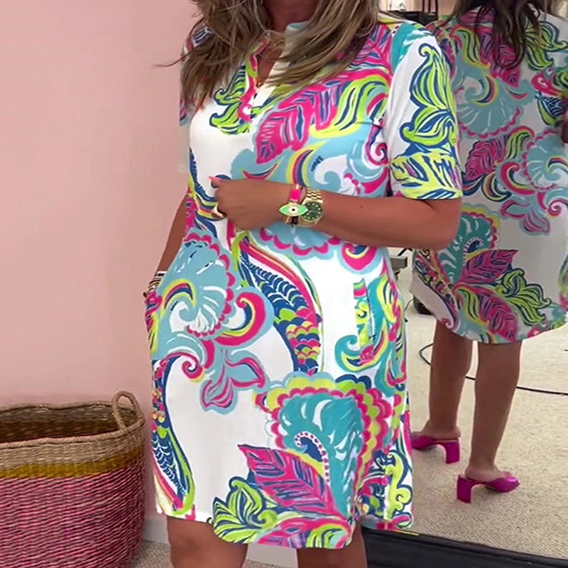 Heloise | Colorful Printed V-Neck Dress
