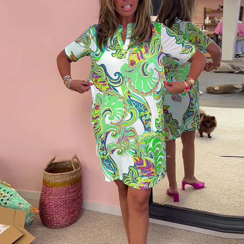 Heloise | Colorful Printed V-Neck Dress