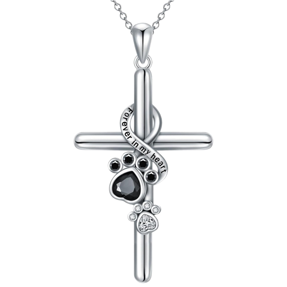 SILVER PAW CROSS NECKLACE