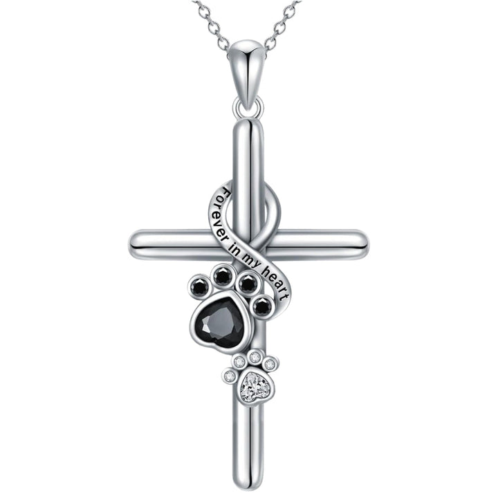 SILVER PAW CROSS NECKLACE